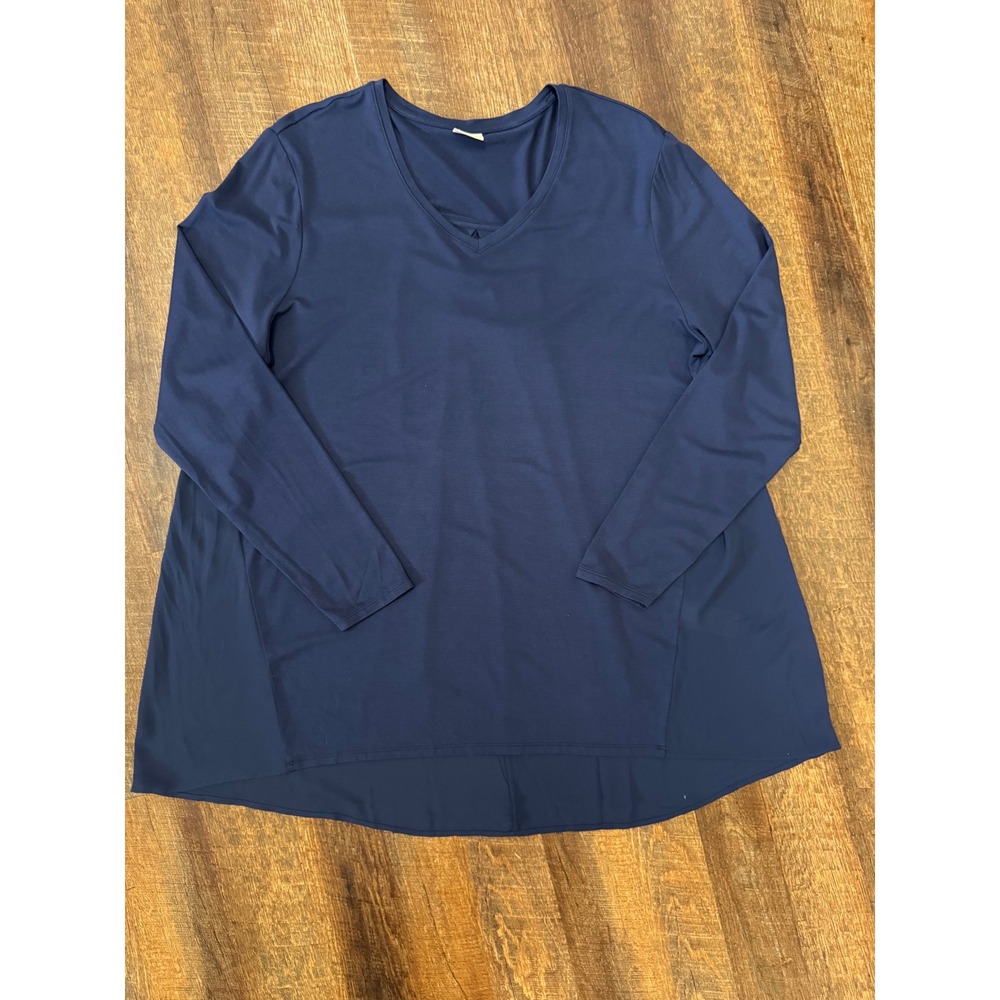 Chico's Navy Blue Mixed Media Tunic Top Estimated XL Sheer Back High Low